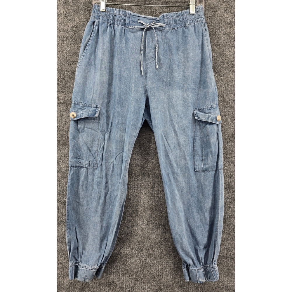 BiBi Denim Cargo Jogger Pants Women's M Blue IP1063 Cotton Drawstring Balloon